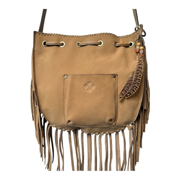 Patricia Nash Large Carrara Drawstring Leather Wheat Crossbody Fringe Western - Picture 16 of 16